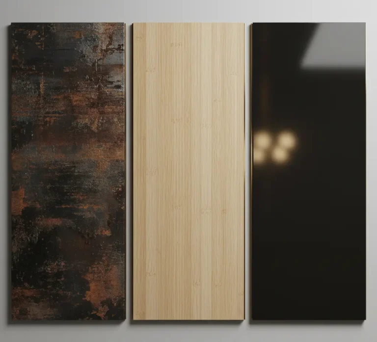 مجموعة ألواح بديل الشيبورد متعددة الملامس: لمسة الميتال الصناعي، ألياف البامبو الطبيعية، ولمسة البرستيج اللامعة لتكسية الجدران الفاخرة.